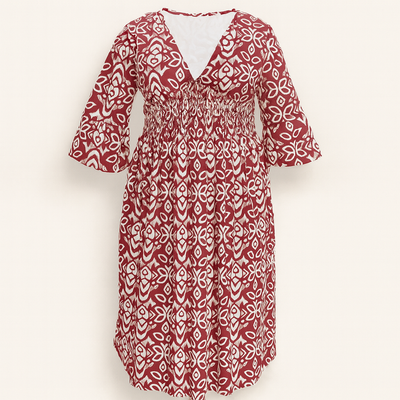Red Floral dress with V-neckline