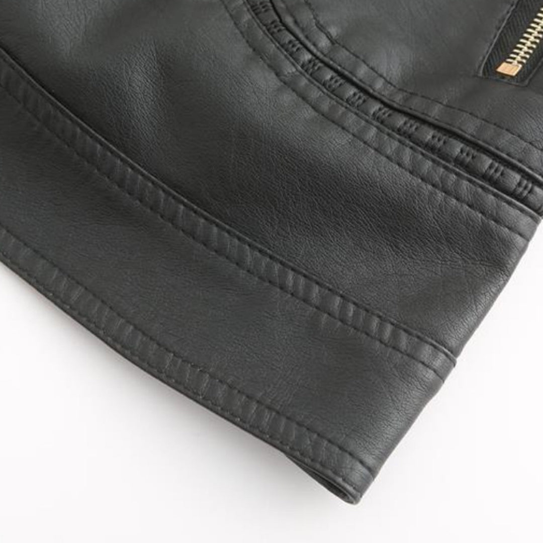 Veste en cuir à col montant pour femmes