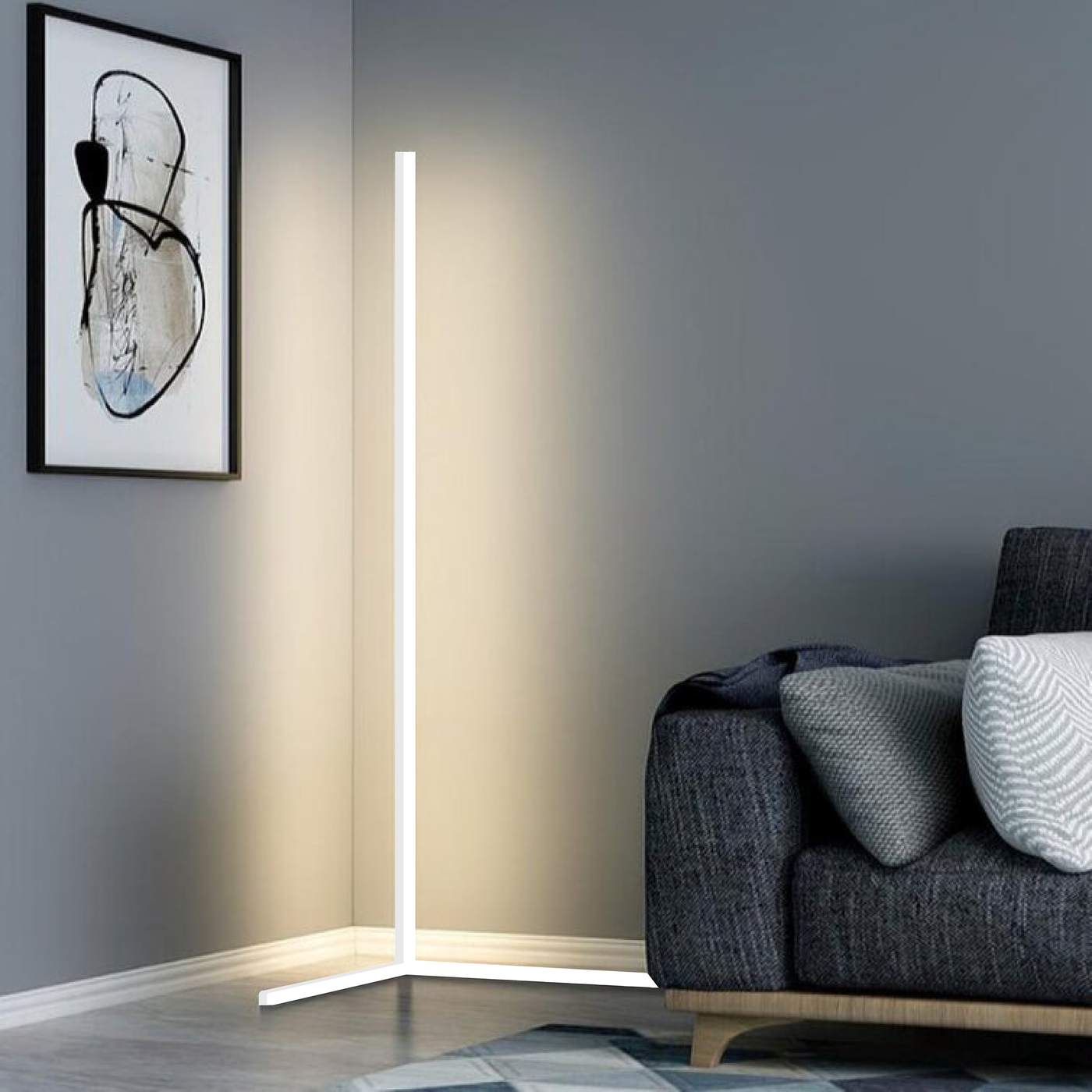 Lampe d'angle LED mince - Luminosité réglable pour le salon ou la chambre à coucher