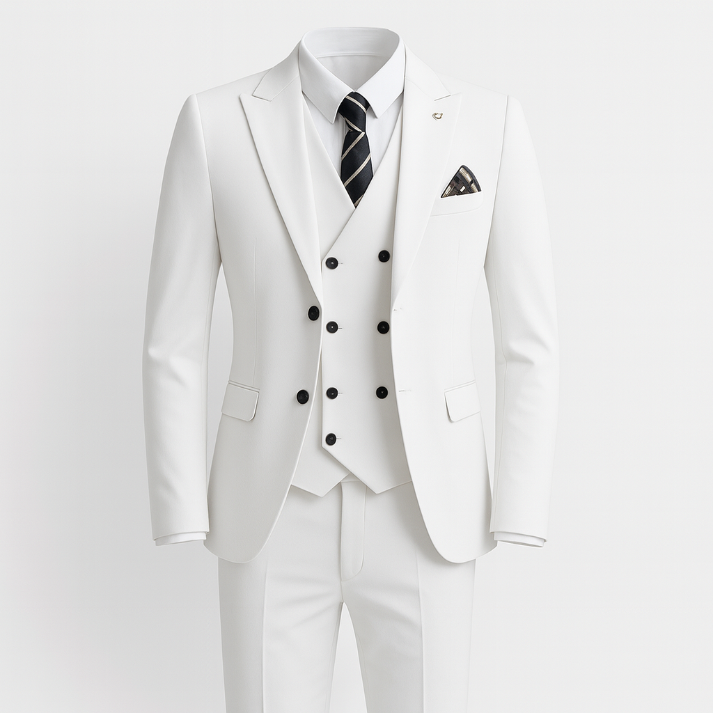 White Men's 3-Piece Slim Fit Wedding Guest Suit
