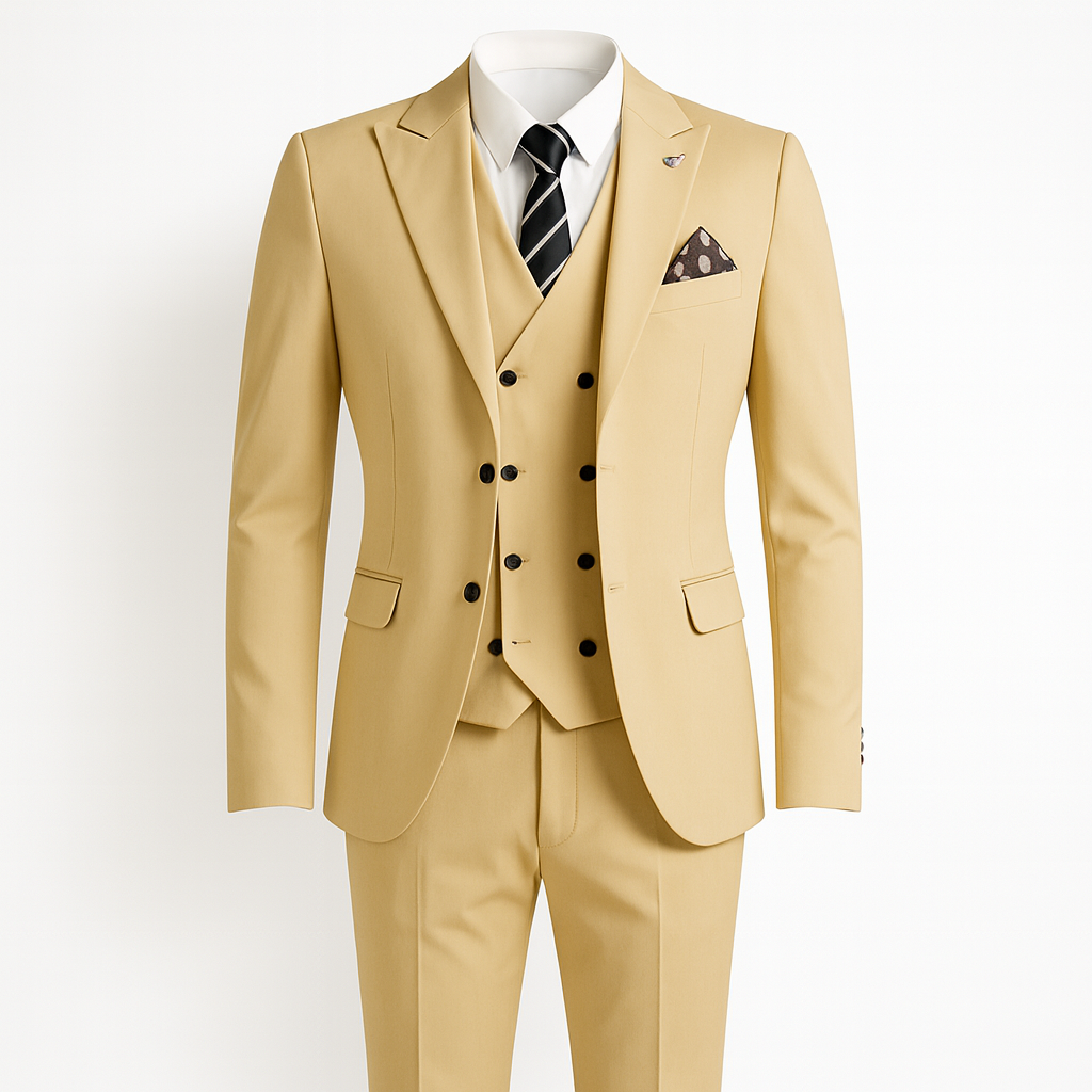 Cream Men's 3-Piece Slim Fit Wedding Guest Suit