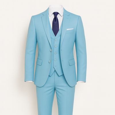 Light Blue Men's three-piece suit - blazer, vest and slim-fit trousers