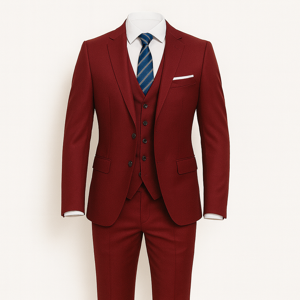Red Men's three-piece suit - blazer, vest and slim-fit trousers