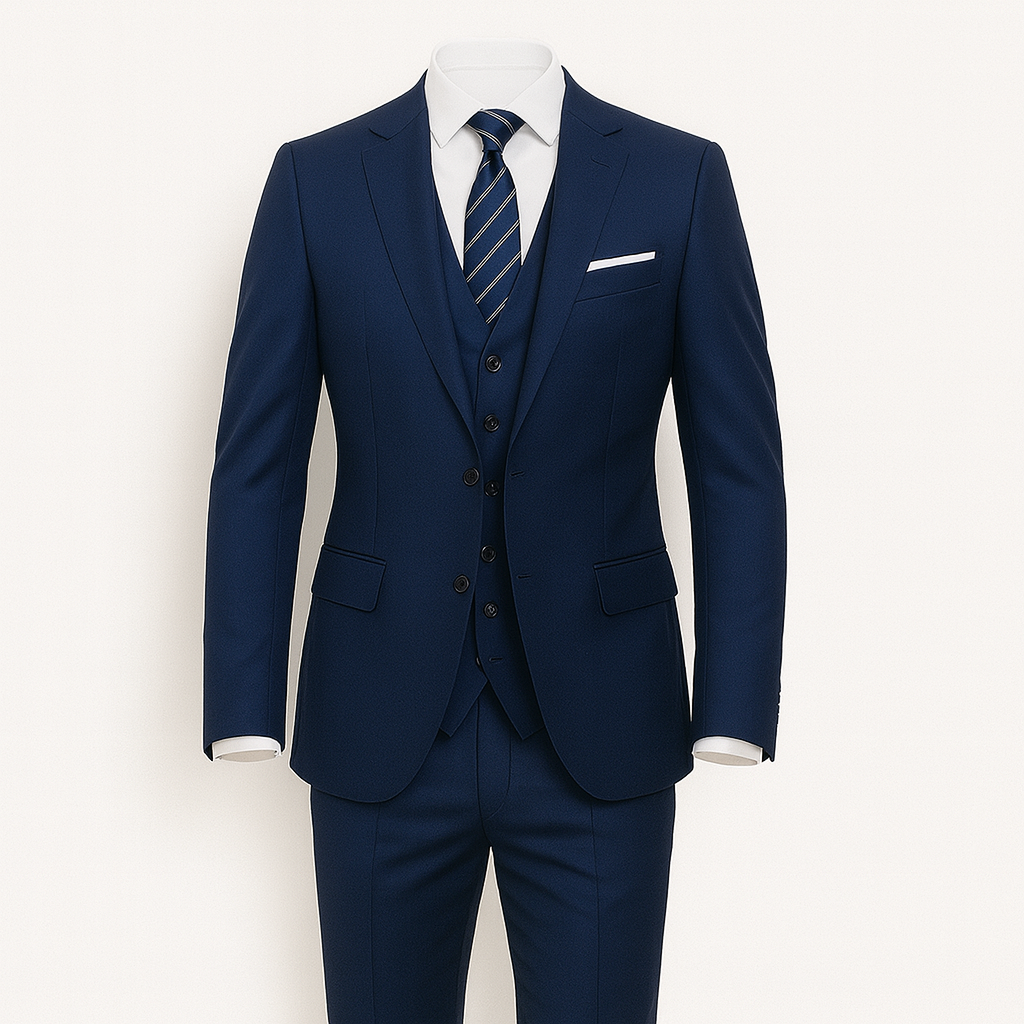 Navy Blue Men's three-piece suit - blazer, vest and slim-fit trousers