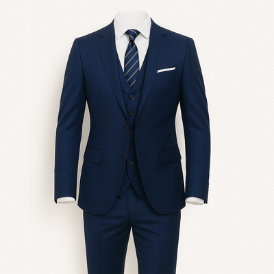 Navy Blue Men's three-piece suit - blazer, vest and slim-fit trousers