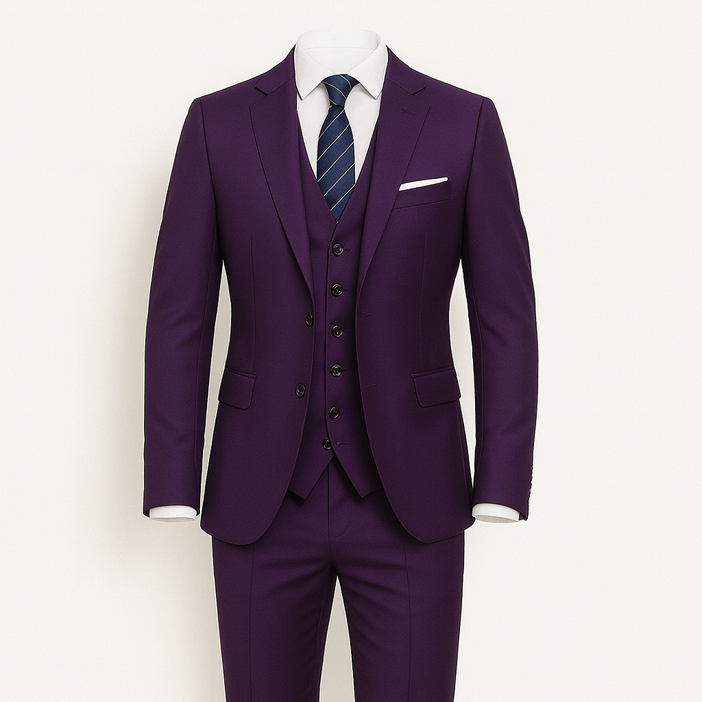 Purple Men's three-piece suit - blazer, vest and slim-fit trousers