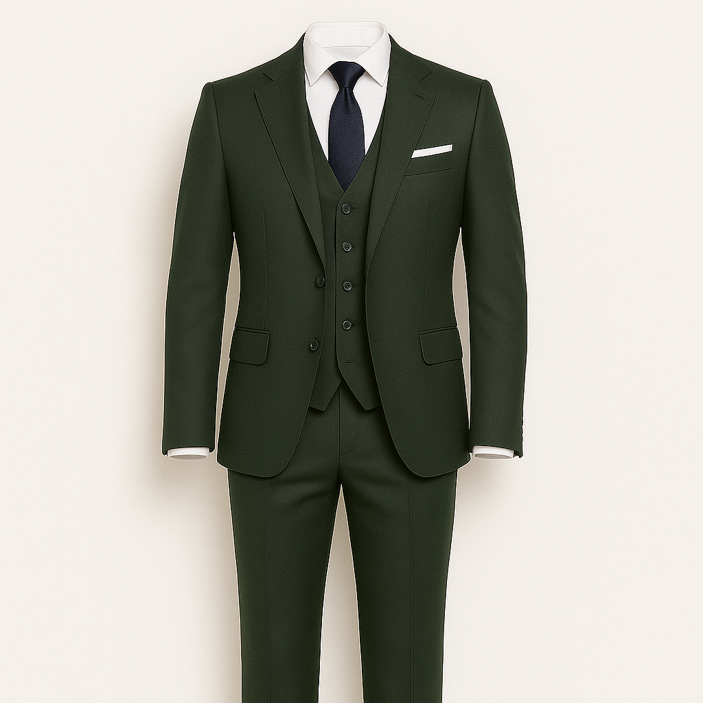 Dark Green Men's three-piece suit - blazer, vest and slim-fit trousers