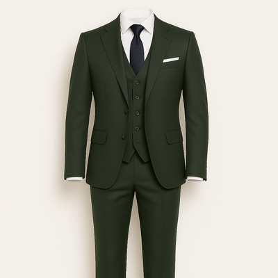 Dark Green Men's three-piece suit - blazer, vest and slim-fit trousers