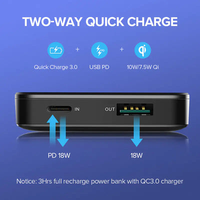Banco de energía de carga rápida inalámbrica - Salida dual de 10000 mAh