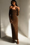Robe longue de femme à épaules larges en polyester, festive pour le mariage