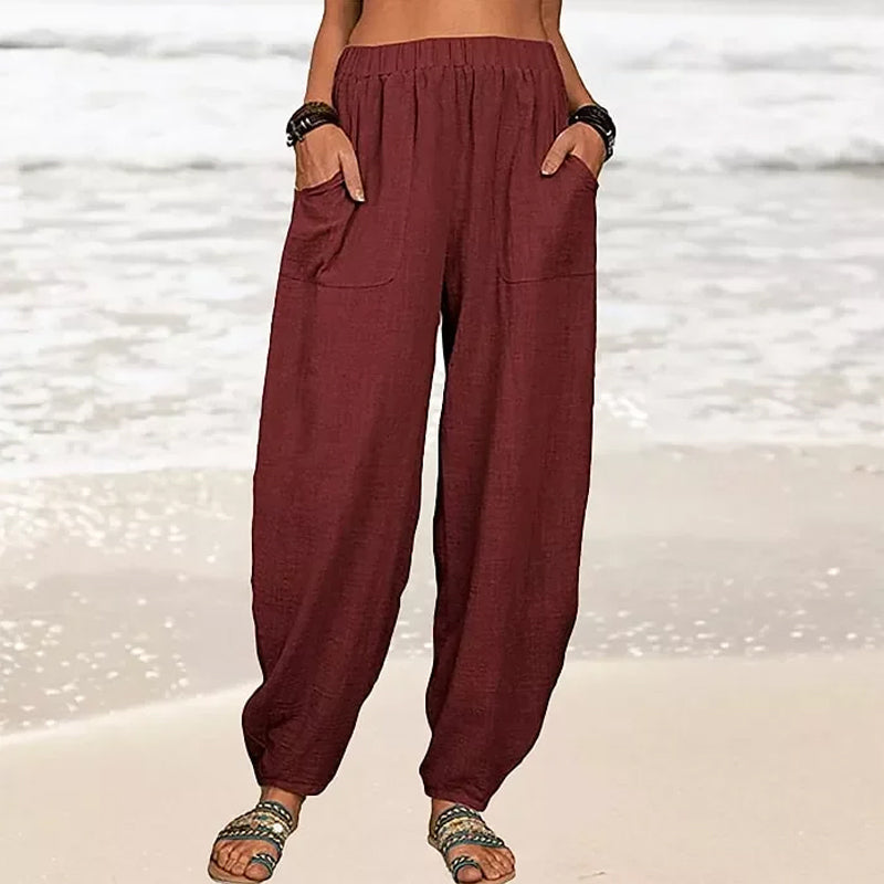 Femmes nouvelles couleur unie lâche pantalon de harem occasionnels