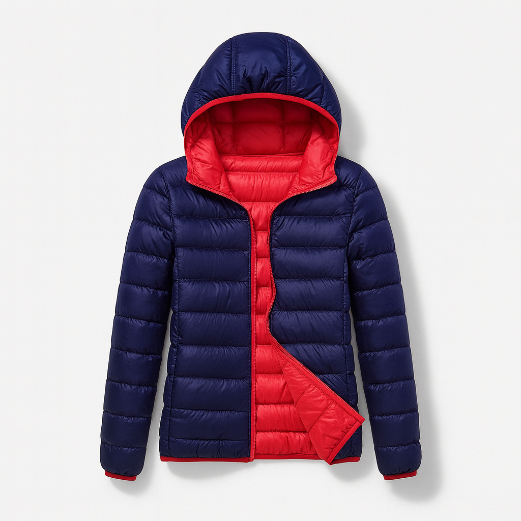 Blue Red Orange Women's Hooded Down Jacket
