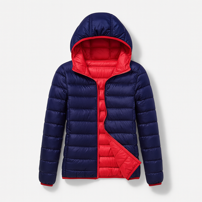 Blue Red Orange Women's Hooded Down Jacket