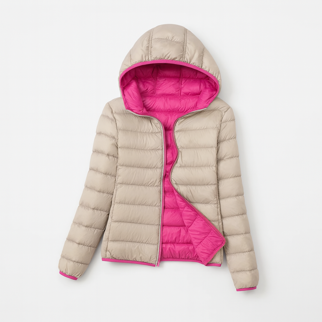 Beige Pink Women's Hooded Down Jacket