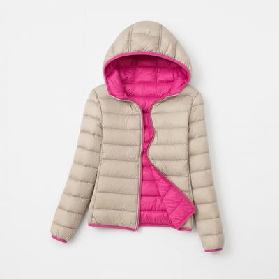 Beige Pink Women's Hooded Down Jacket