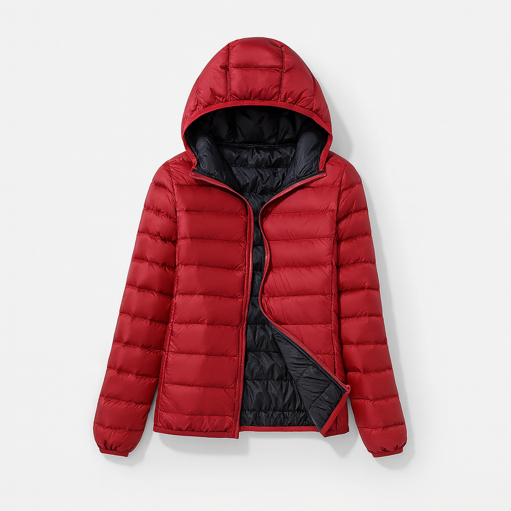 Red Black Women's Hooded Down Jacket