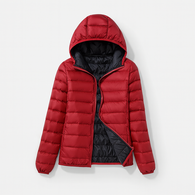 Red Black Women's Hooded Down Jacket