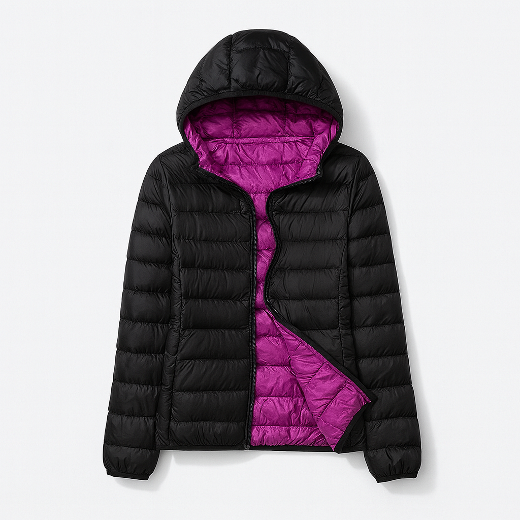 Black Purple Women's Hooded Down Jacket