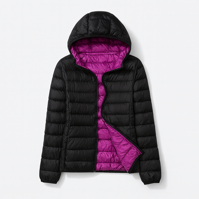 Black Purple Women's Hooded Down Jacket