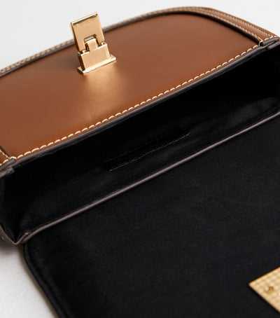 Brown women's crossbody bag with flap