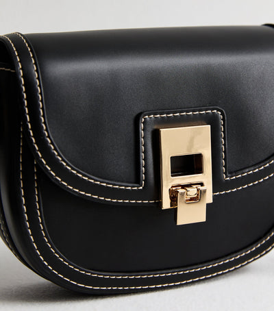 Black women's crossbody bag with flap