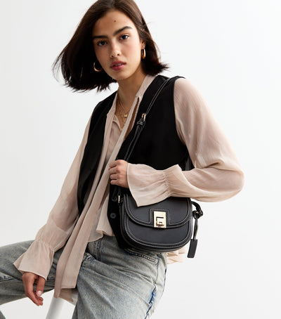 Black women's crossbody bag with flap