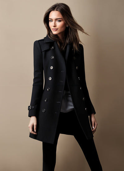 Manteau élégant pour femme avec patte de boutonnage - Manteau d'hiver classique pour femme