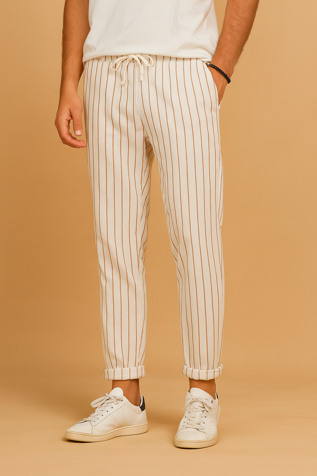 Pantalon rayé en lin homme coupe décontractée estivale