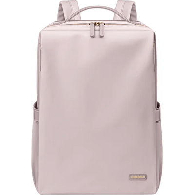 Sac à dos rose pastel élégant, design minimaliste, avec fermeture éclair dorée et bretelles ajustables. Idéal pour le quotidien et le voyage.