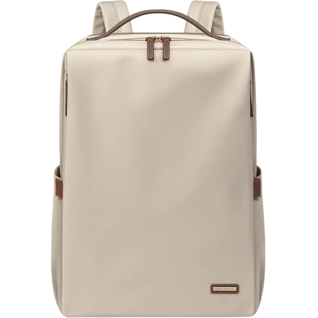 Sac à dos beige élégant avec fermeture éclair, design minimaliste, poches latérales, idéal pour le voyage et le quotidien. Accessoire mode tendance.