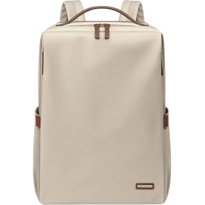 Sac à dos beige élégant avec fermeture éclair, design minimaliste, poches latérales, idéal pour le voyage et le quotidien. Accessoire mode tendance.
