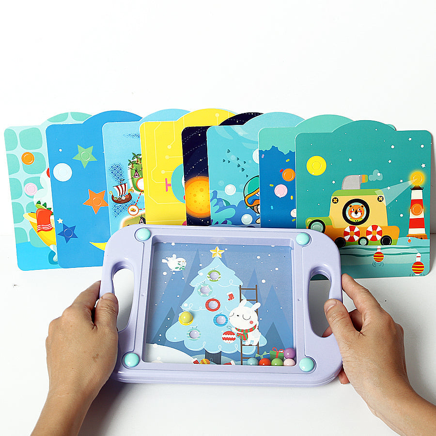 Jeu éducatif magnétique pour enfants avec cartes colorées et tableau magnétique, thème de Noël, développement cognitif et créativité.