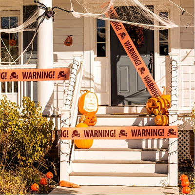 Scary Halloween Skull Banner - Plastic Warning Tape Decoration
