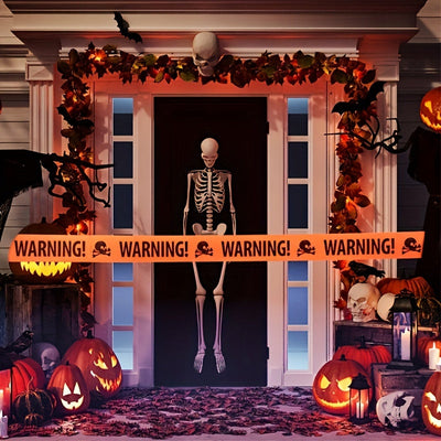 Scary Halloween Skull Banner - Plastic Warning Tape Decoration