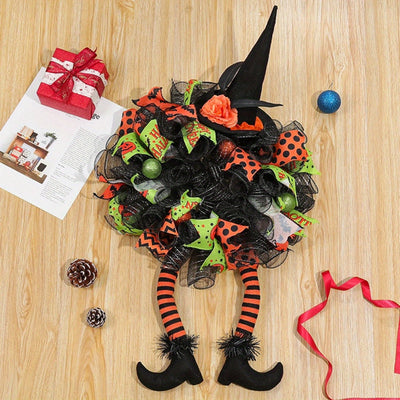 Halloween Door Wreath | Witch Legs Mesh Design