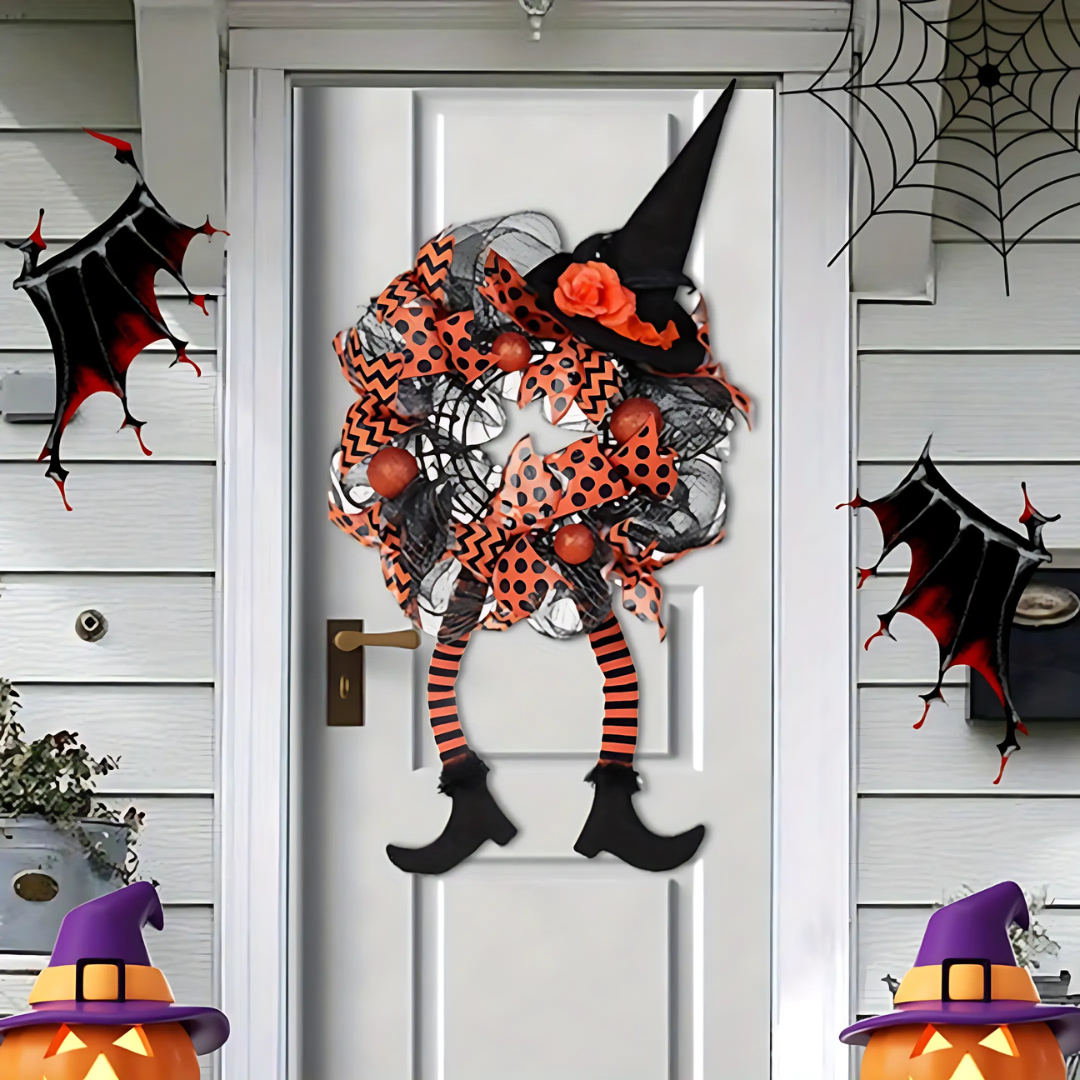 Halloween Door Wreath | Witch Legs Mesh Design