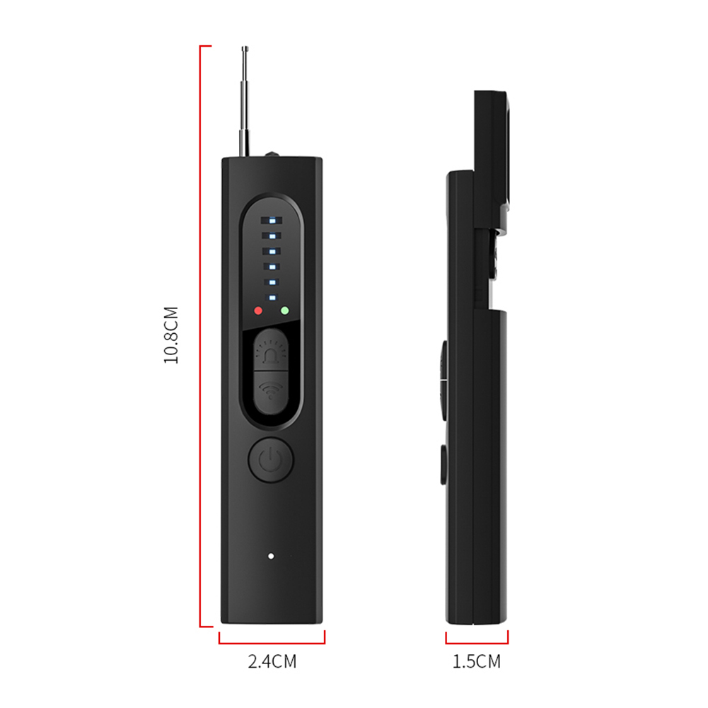 Télécommande noire compacte avec antenne, affichage LED, boutons de contrôle, dimensions 10,8x2,4x1,5 cm. Accessoire électronique portable.