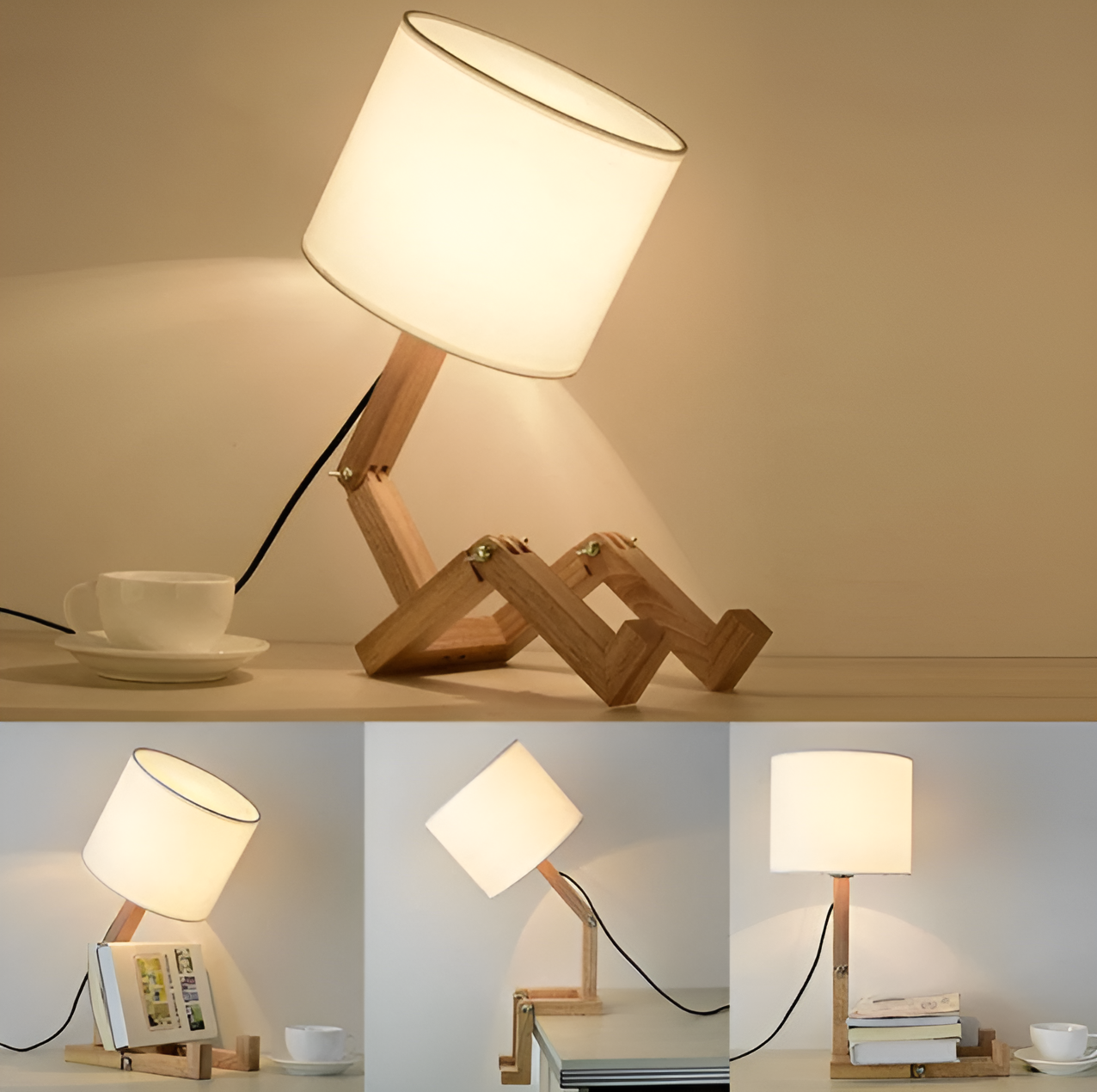 Lampe flexible WoodMan - Lampe de bureau robot en bois massif