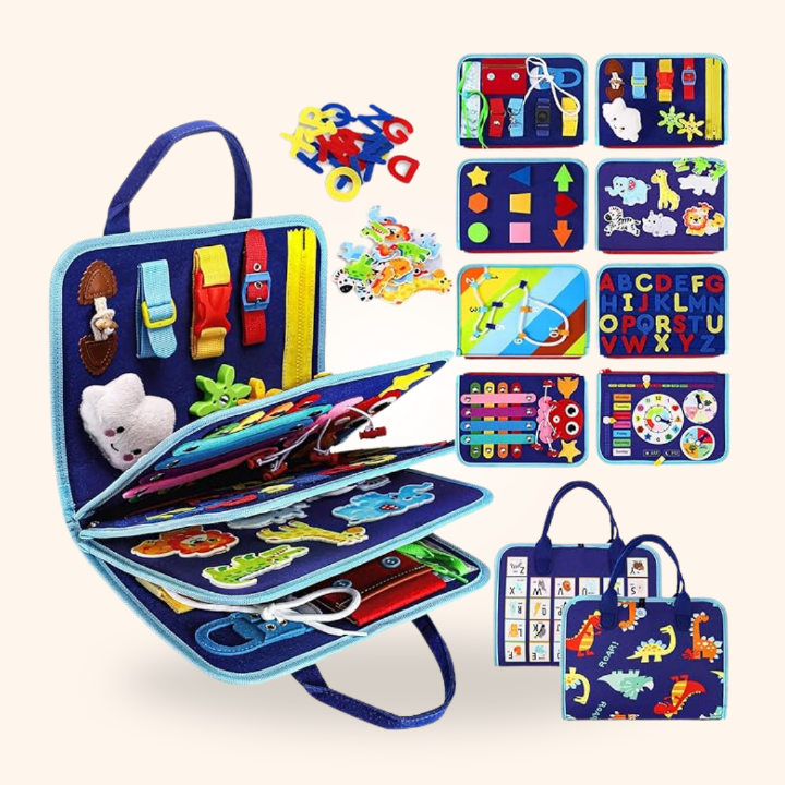 Sac d'activités éducatif pour enfants avec jeux de lettres, chiffres, animaux et puzzles. Jouet d'apprentissage interactif et coloré.