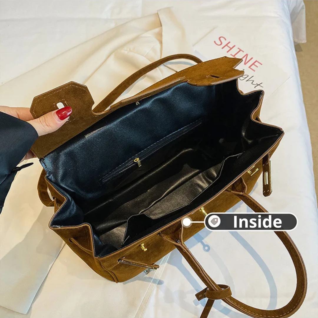 Sac à bandoulière Kelly en daim avec quincaillerie dorée