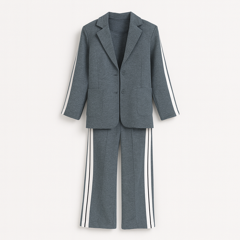 Grey Long sleeve suit set with lapels