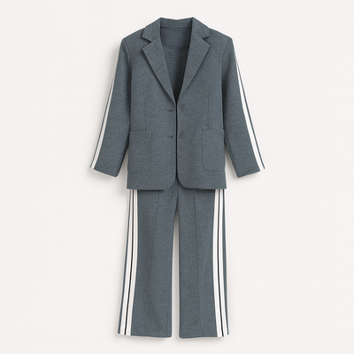 Grey Long sleeve suit set with lapels