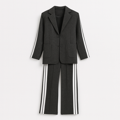 Black Long sleeve suit set with lapels