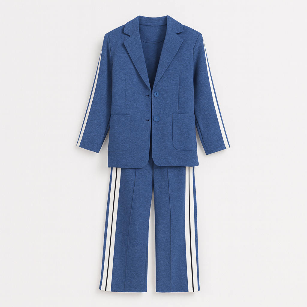 Blue Long sleeve suit set with lapels