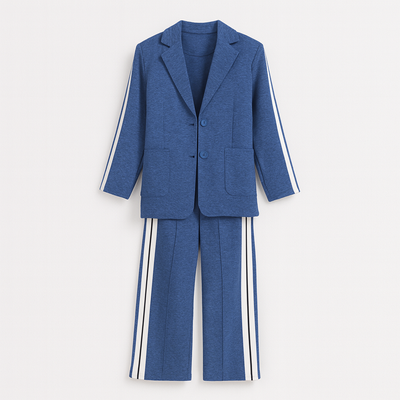 Blue Long sleeve suit set with lapels