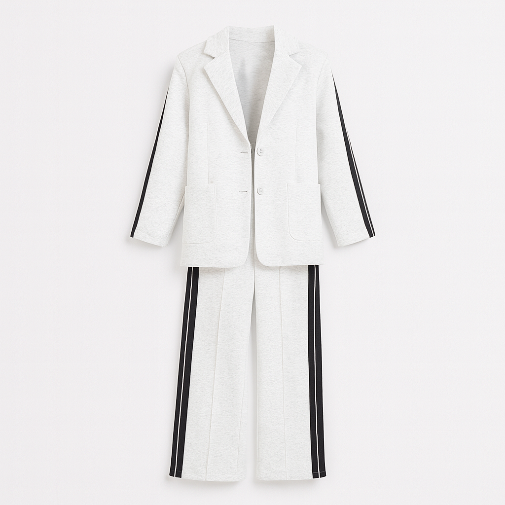 White Long sleeve suit set with lapels