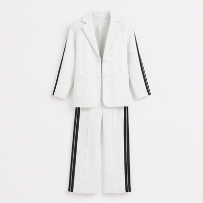 White Long sleeve suit set with lapels
