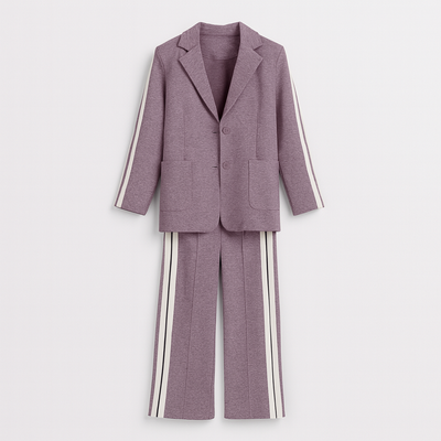 Purple Long sleeve suit set with lapels
