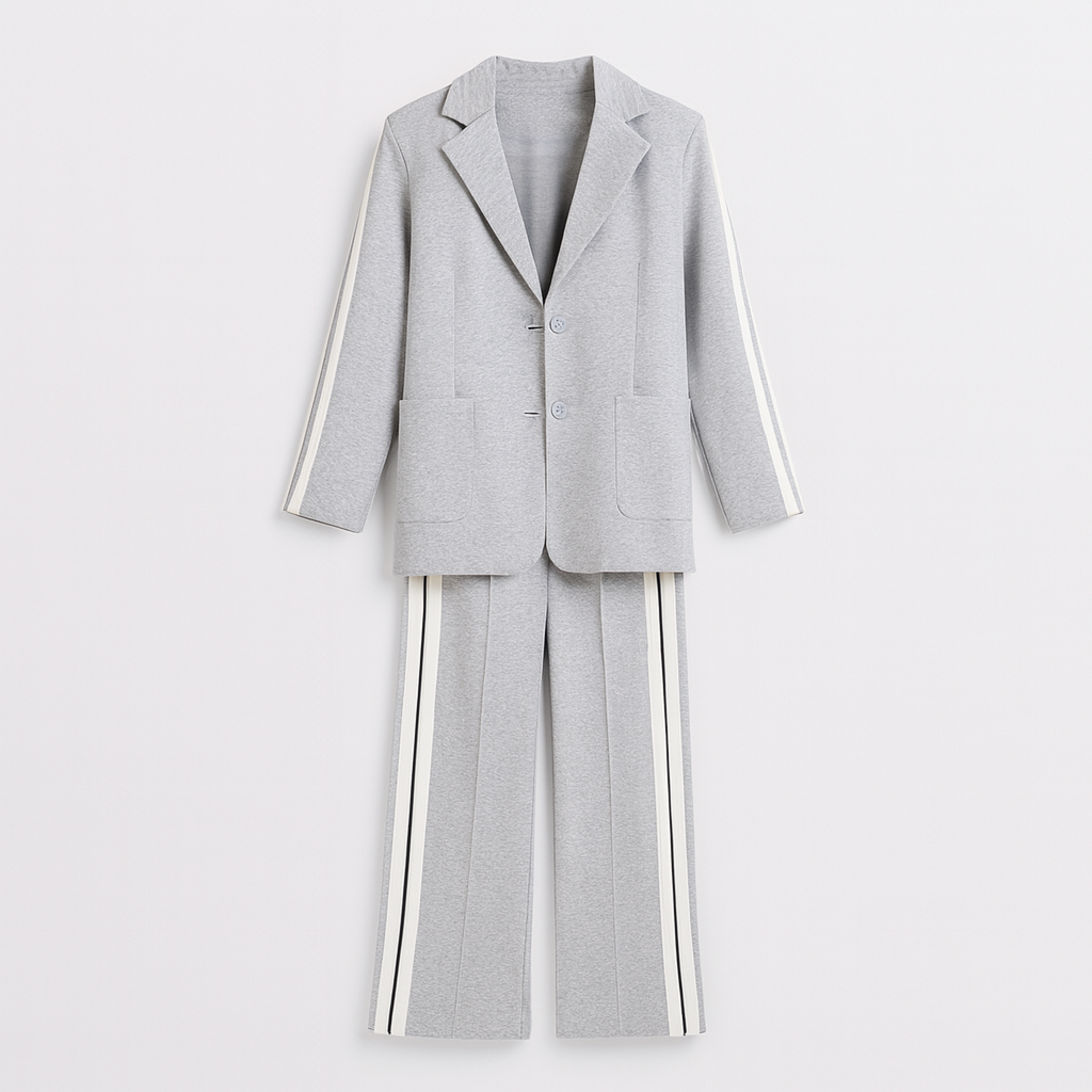 Light Gray Long sleeve suit set with lapels