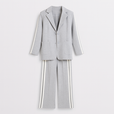 Light Gray Long sleeve suit set with lapels